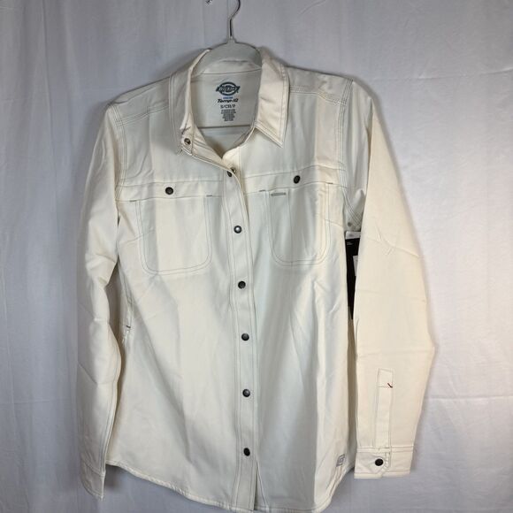Dickies Women’s Cooling Utility Shirt Temp-iQ Long Sleeve Small Beige Snap NWT - Picture 1 of 16